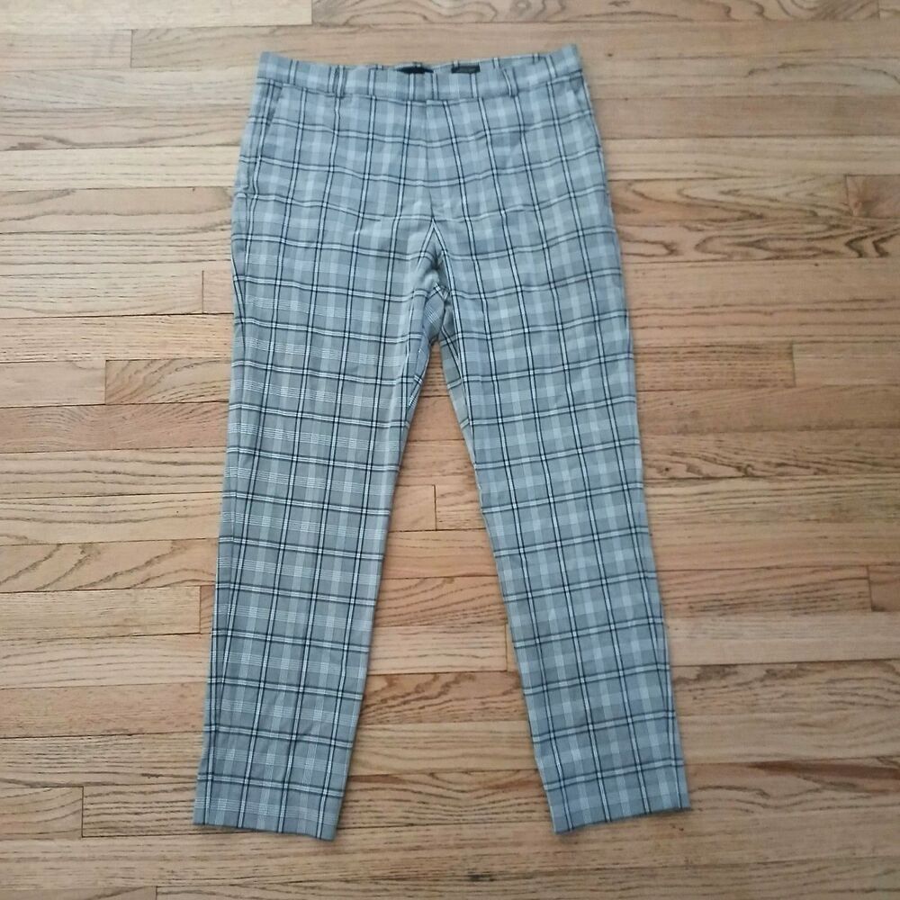 H&M Plaid Dress Trousers Pants Women's 34R Pockets Zip Up Career Office Church